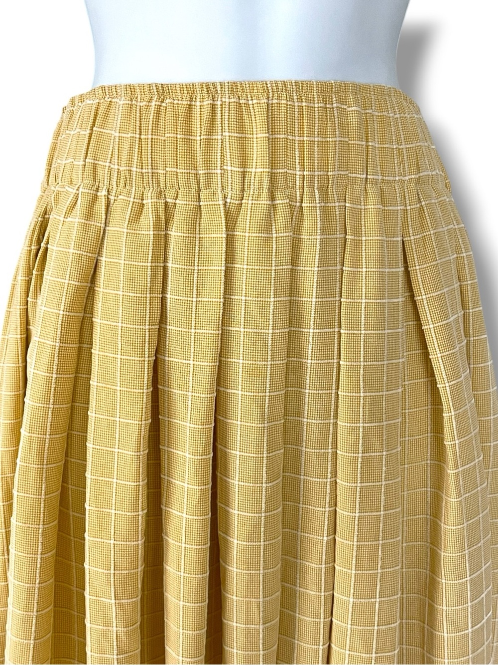 Cottagecore Skirt Windowpane Yellow Plaid Midi A-Line Prairie Skirt Urban Revive - Picture 3 of 10